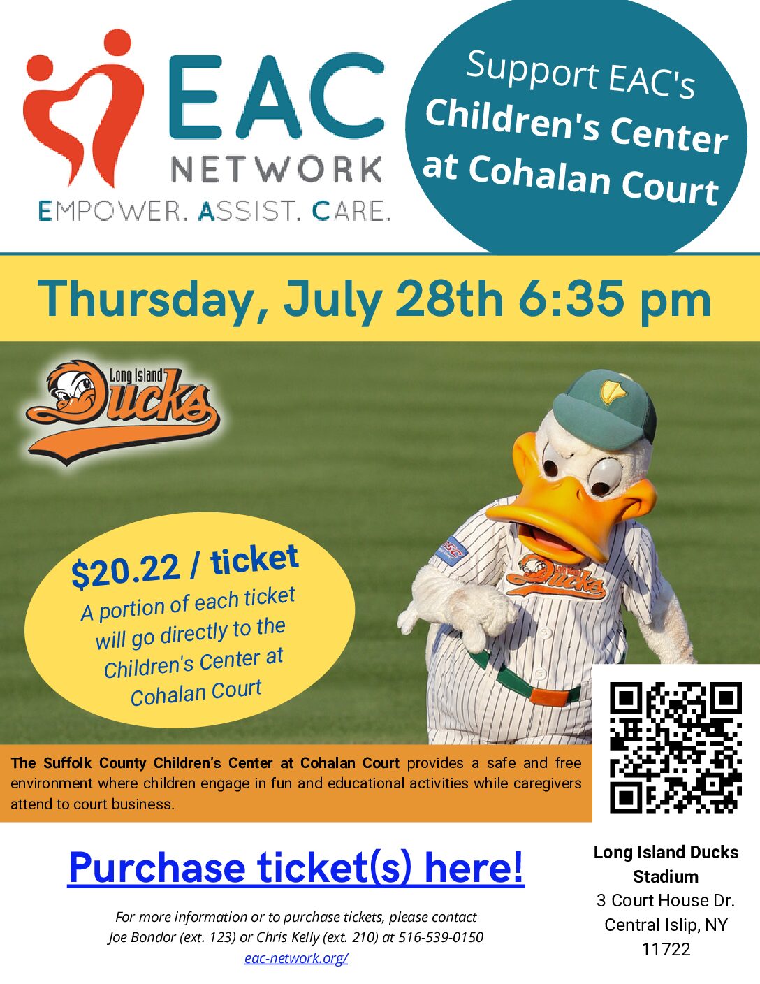 EAC Network collaborates with the Long Island Ducks To benefit the Children’s Center at Cohalan Court EAC Network collaborates with the Long Island Ducks To benefit the Children’s Center at Cohalan Court