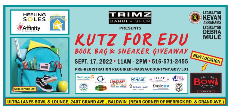 Legislator Abrahams, TRIMZ Barber Shop and Baldwin Bowl host 16th Annual Back-To-School Giveaway