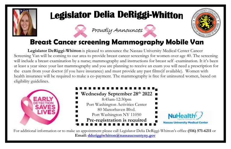 Breast cancer screening van coming to Port Washington