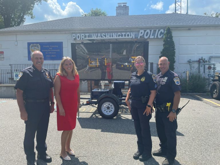 Port Washington police’s message board and speed trailer arrives