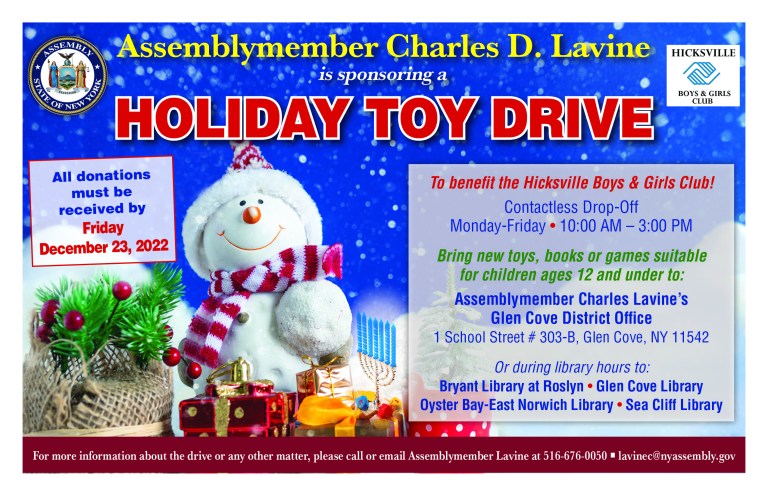 State Assemblymember Lavine launches annual toy drive to benefit Hicksville Boys and Girls Club