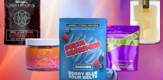 A row of the products for the Strongest Delta 8 Edibles