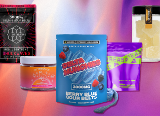 A row of the products for the Strongest Delta 8 Edibles