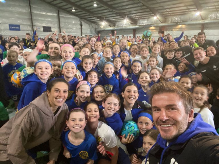 Soccer legends Lloyd, Beckham meet with young local players