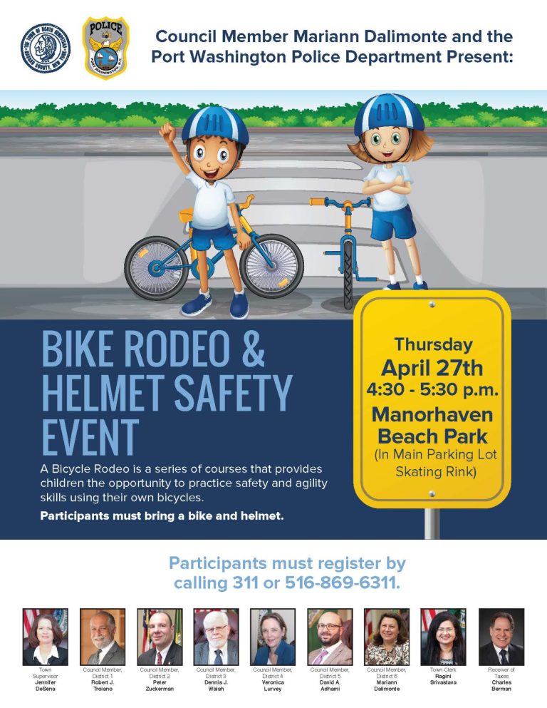 Bike rodeo and helmet safety event at Manorhaven Beach Park