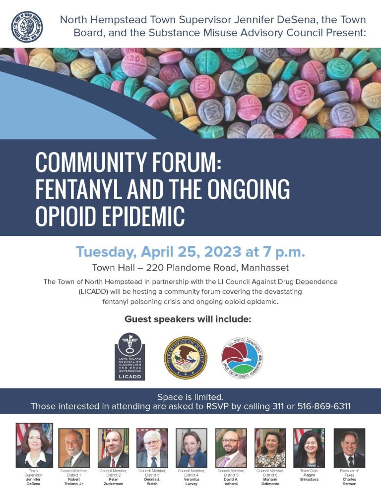 Town to host Fentanyl Community Forum with LI Council Against Drug Dependence, DEA, and the United States Attorney’s Office