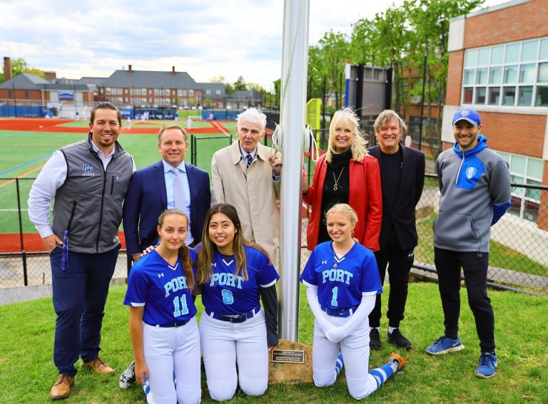 Port athletics receives new flagpole from Harvey Lewis Foundation