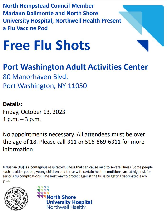 Council Member Dalimonte and North Shore University Hospital, Northwell Health to offer free flu shots