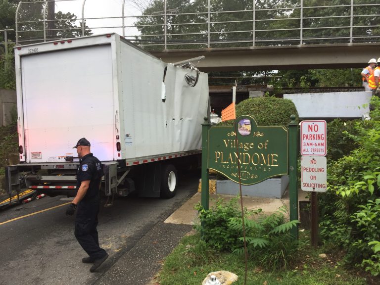 Plandome LIRR overpass unscathed after box truck becomes stuck