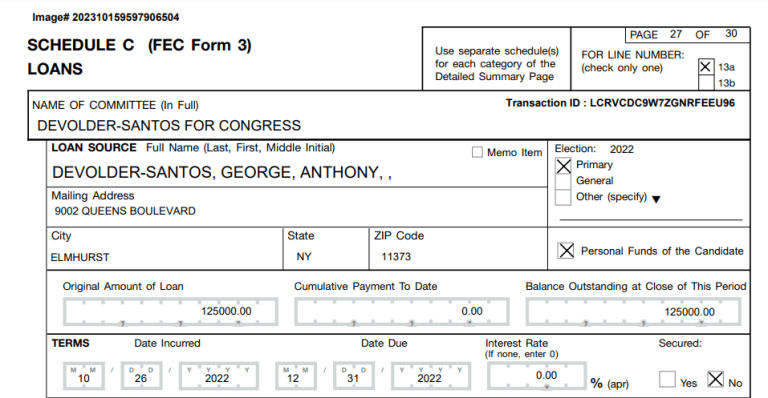 Rep. George Santos campaign in debt