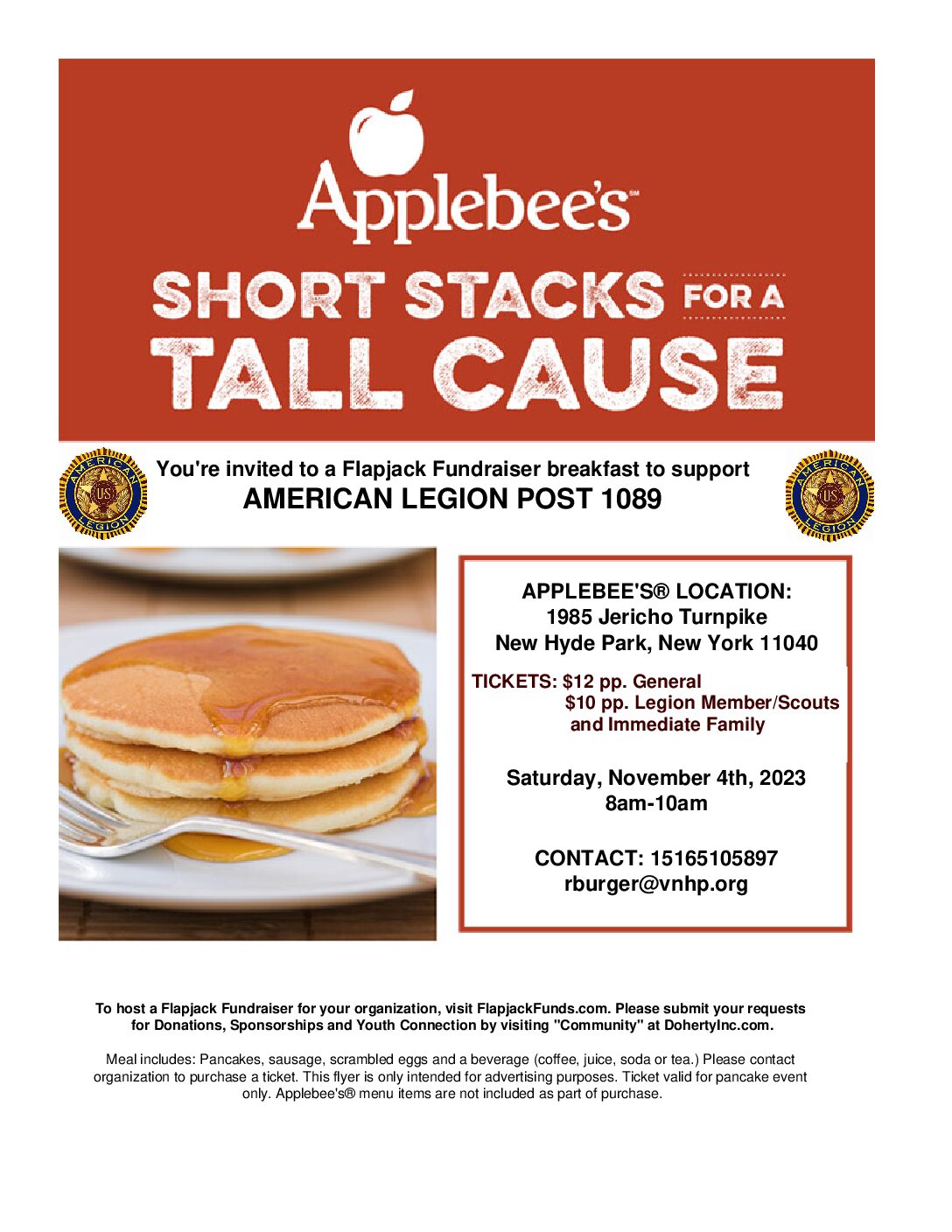 Flapjack Fundraiser breakfast hosted by American Legion Post 1089