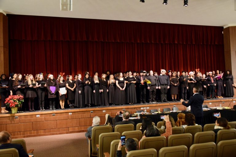 Chorus students perform at Sewanhaka’s December board of education meeting