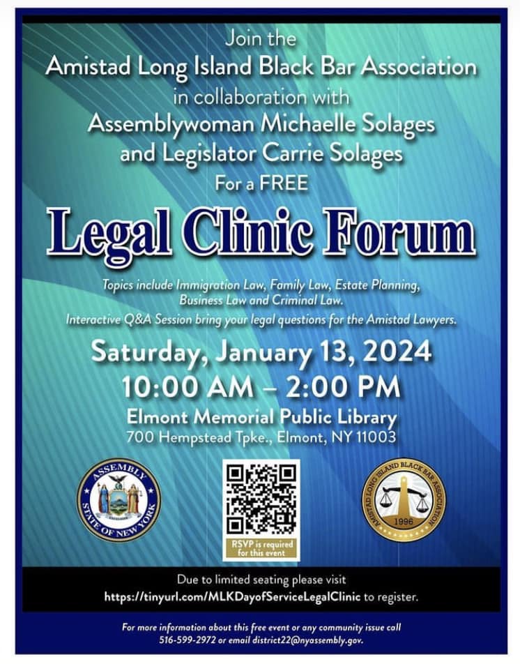 Legislator Solages, Amistad Long Island Black Bar Association, Assemblywoman Solages host free legal forum at Elmont Library Legislator Solages, Amistad Long Island Black Bar Association, Assemblywoman Solages host free legal forum at Elmont Library