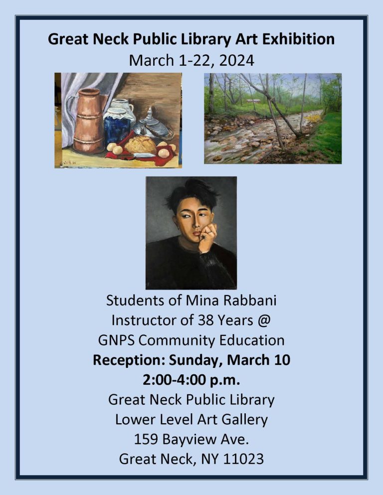 Great Neck Library Art Exhibit: Students of Mina Rabbani at the Great Neck Community Education