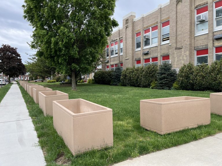 Schechter School installs planters to deter cars from driving into building