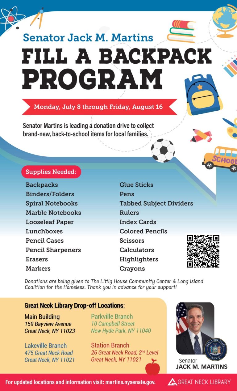 Fill a Backpack Program at the Great Neck Library Fill a Backpack Program at the Great Neck Library