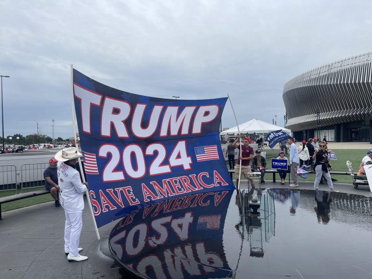 Hundreds gather outside Nassau Coliseum to support former President Donald Trump