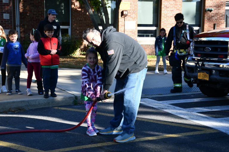 Carle Place firefighters teach fire safety at Cherry Lane