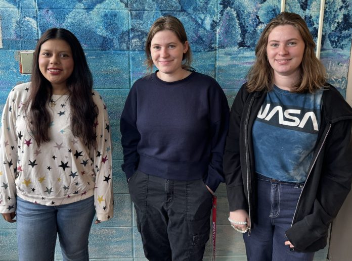 The Wheatley School students Dayanna Sinche-Barzallo, Gillian Roberts and Logan Roberts